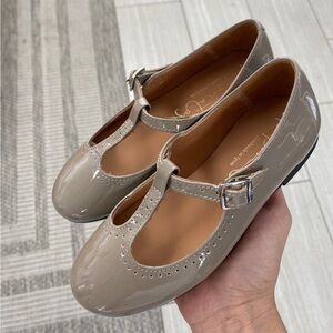 Papanatas Hand Made taupe patent Leather T Strap shoes excellent. EU 30 US 12 T